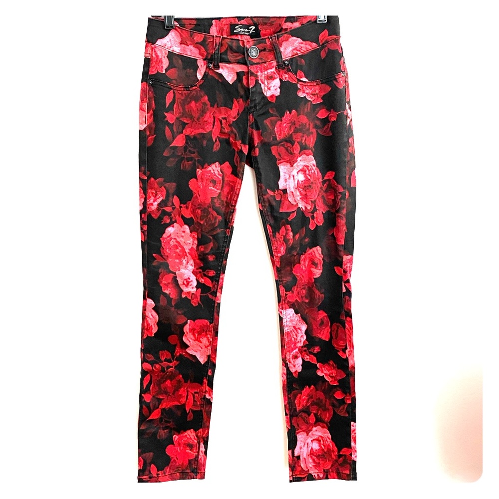 Seven7 red floral skinny jeans size 2